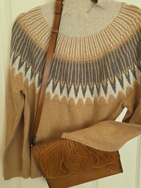 LOFT Camel Fair Isle Turtleneck Sweater